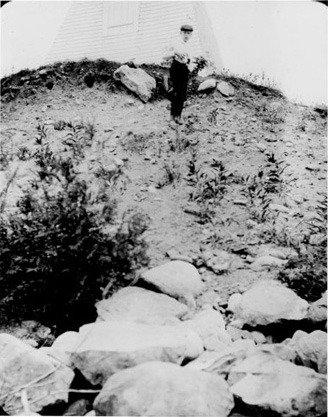 The eroding slope at Lighthouse Island where human remains have been found.